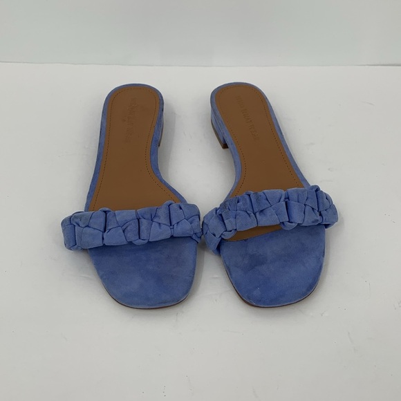 WhoWhatWear Celia slide sandals blue suede mule puffy braided strap shoe block 8 - Picture 3 of 7